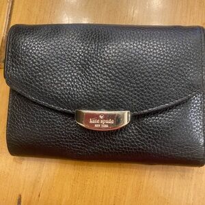 Kate Spade Black Fold Over Leather Wallet 6”x4” damaged